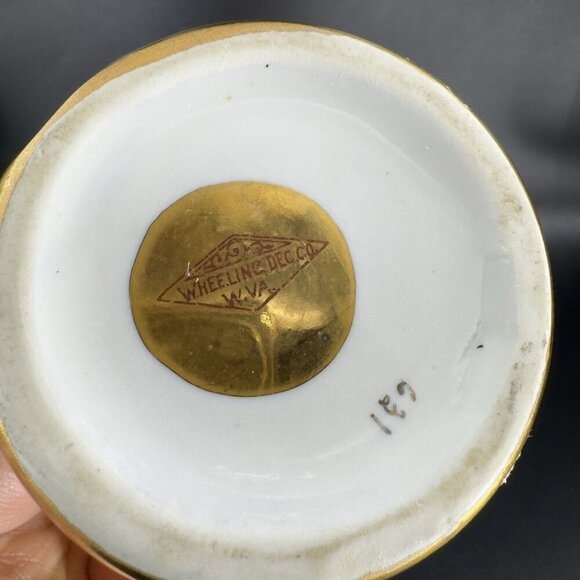 Wheeling Decorating Co Gold Porcelain Vase Floral Textured Pattern Vessel VTG - Picture 5 of 11